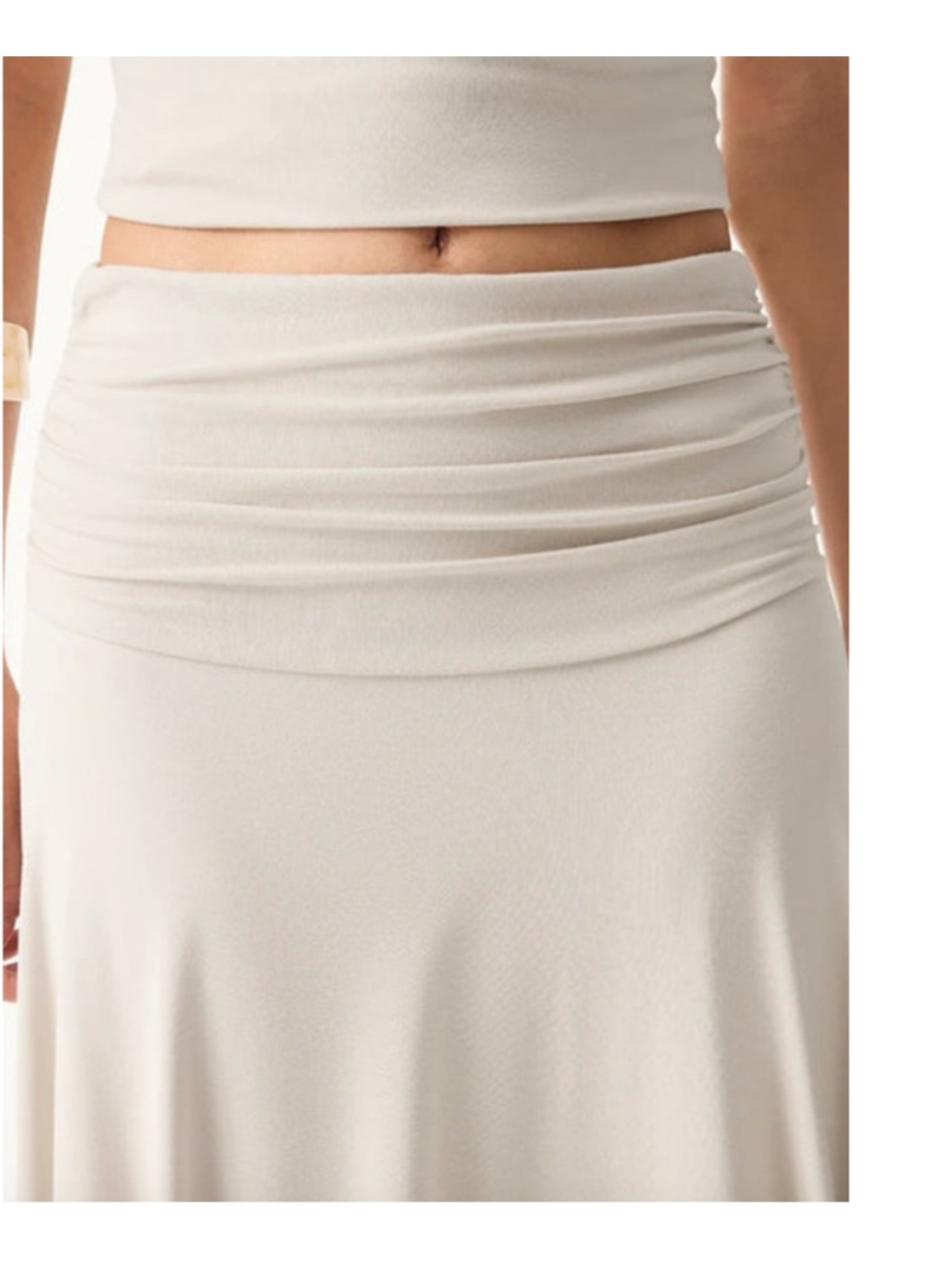 OGL Skirt Size Flowy Side Ruched A-line Midi Skirt Fog Cream Eco-SkinKiss - Picture 7 of 13